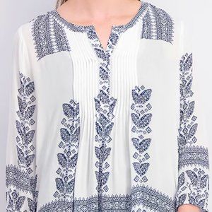 Pale Sky Pleated Blouse White and Dark Blue Combination